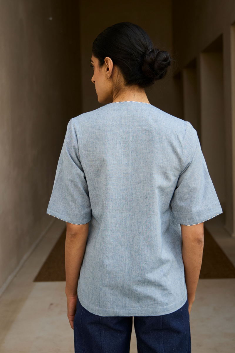 Polina Handwoven Blue Top cotton by The Summer House in blue color for women in Singapore
