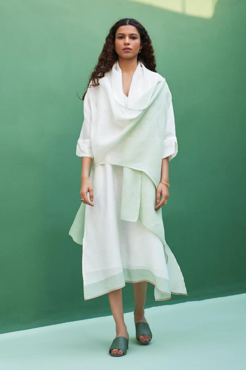 Harumi Linen Overlay- Mint linen by Manan in ivory color for women in Singapore