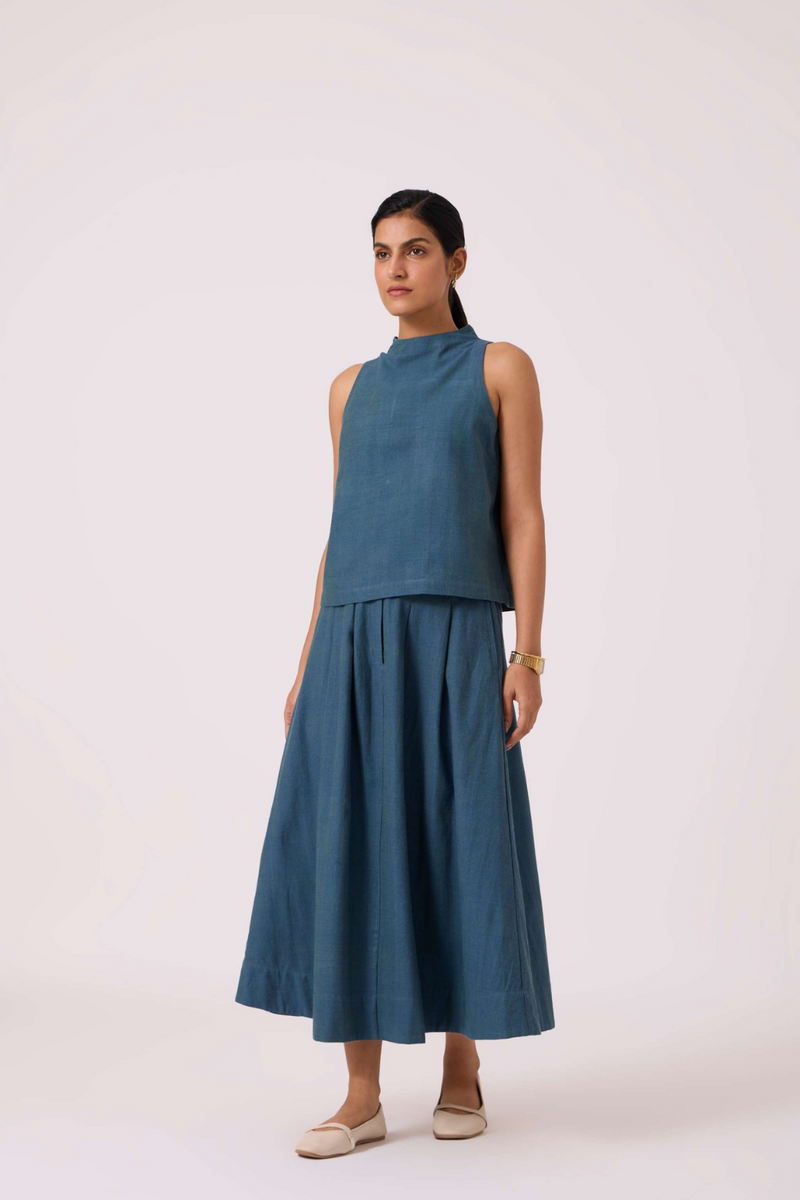 Ernest Blue Handwoven Cropped Top cotton by The Summer House in green color for women in Singapore