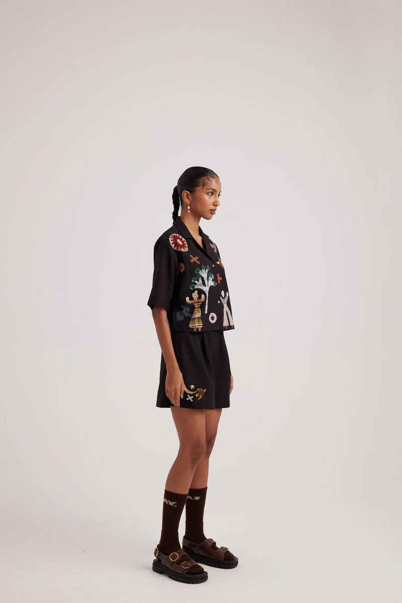 Crop Set -Black Applique rayon by CORD for women in Singapore