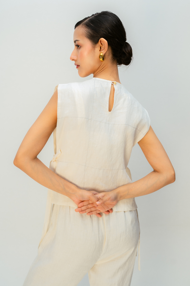 HONEY LANTERN BIB linen jacket/overlay by Ode to Odd in off white for women in Singapore