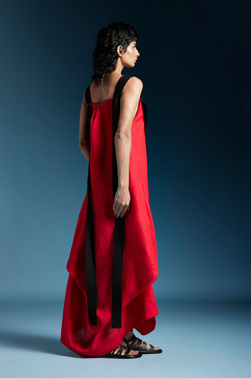 Sienna Dress-Red linen by Chola in red color for women in Singapore