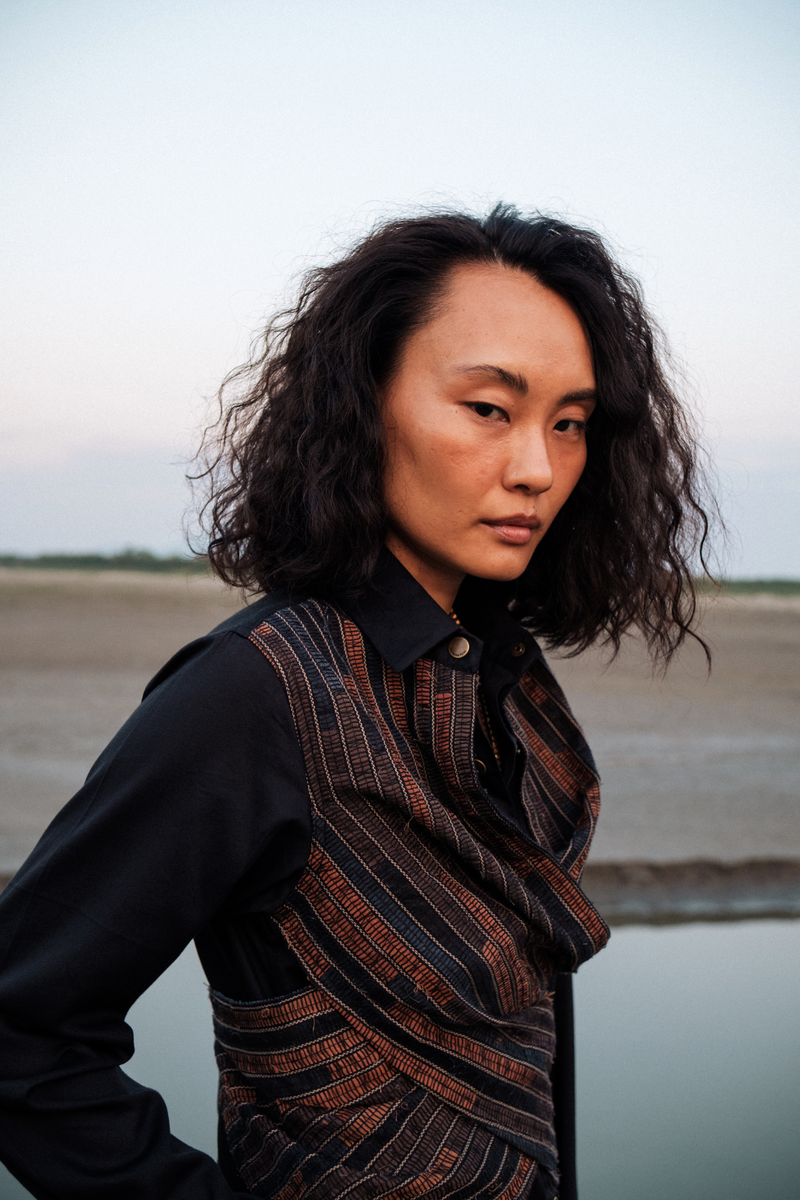 Upcycled Seattle Wrap Short Dress - Black Copper cotton by The Terra Tribe in black color for women in Singapore