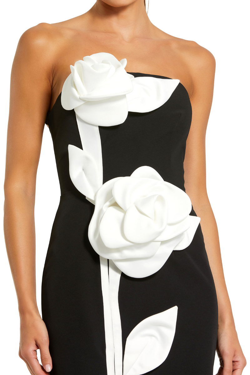 2283-Crepe Ankle Dress-Black Ivory by Mac Duggal in black color for women in Singapore