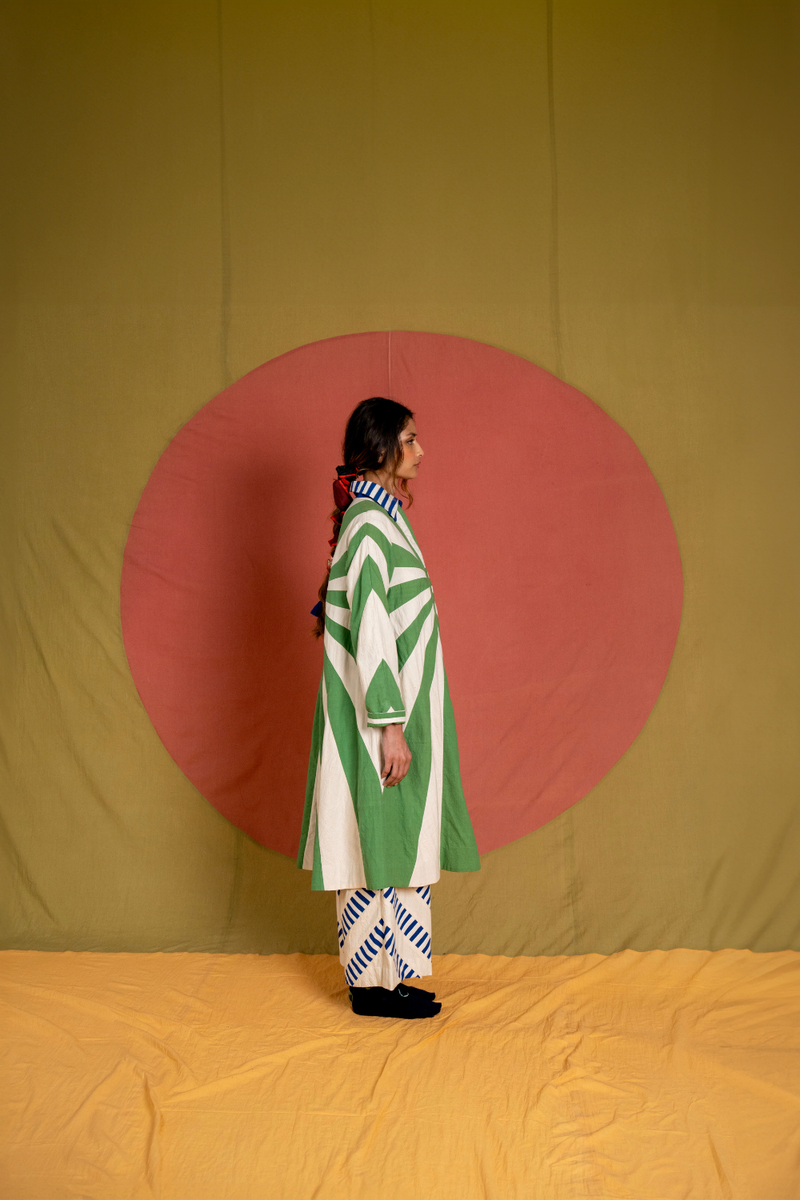Urja Jacket-Green and White kora cotton jacket/overlay by Ka-Sha in green for women in Singapore