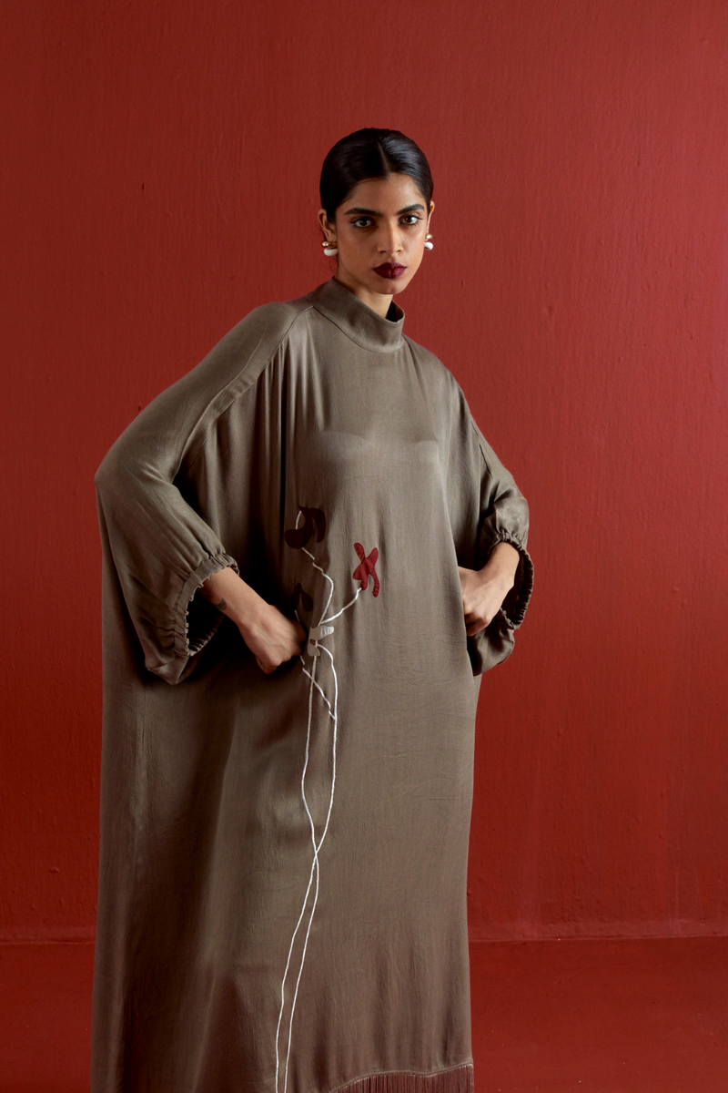 FLORAL FRINGE KAFTAN CO-ORD-CEDAR satin by THREE for women in Singapore