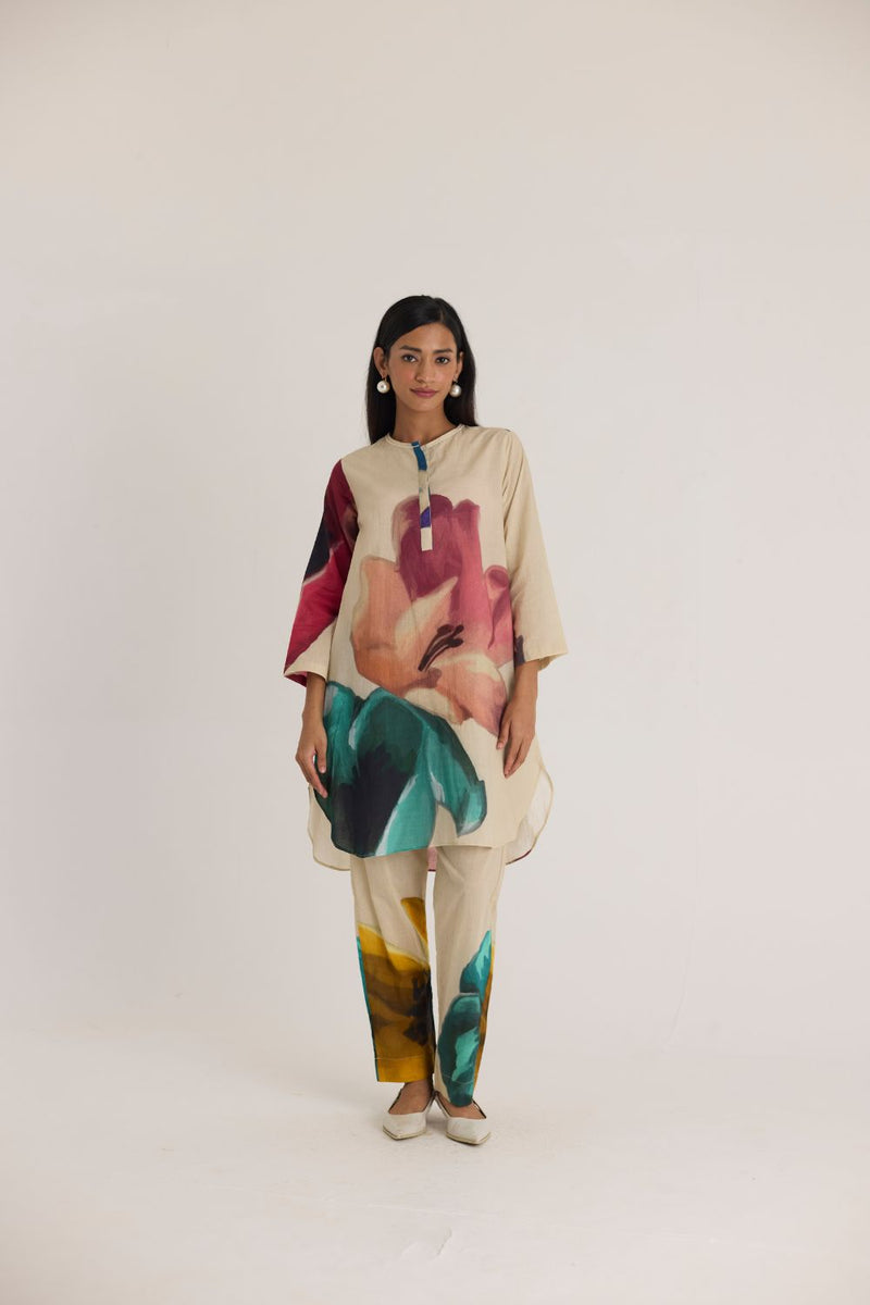 LILA SHORT KURTA SET cotton by Yam in white color for women in Singapore
