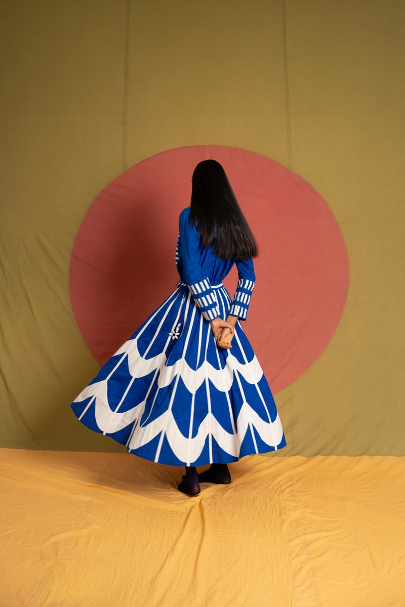Scala Simp Skirt-Blue and White cotton skirt by Ka-Sha in blue for women in Singapore