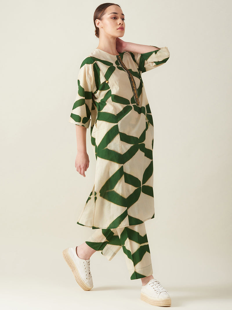 Green Clamp Dye Embroidered Co ord set cotton Light Kurta Sets by Aavidi for women in Singapore