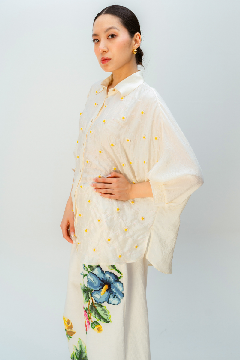 FIRST LIGHT SHIRT silk top/shirt by Ode to Odd in off white for women in Singapore