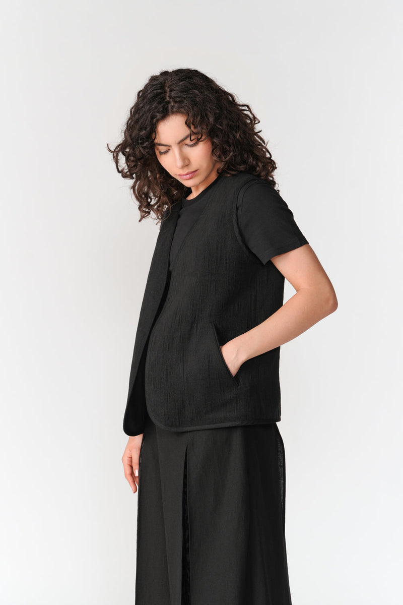 Duo Vest jacket/overlay by Turn Black in black for women in Singapore