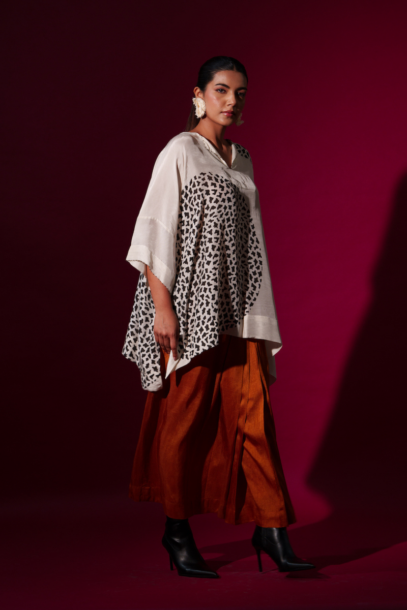 Beau Top-Natural + Black upada silk tops and shirts by Stoique in natural, black for women in Singapore