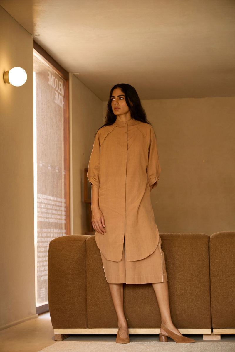 Brabourne Handwoven Brown Co-ord Set cotton by The Summer House in brown color for women in Singapore