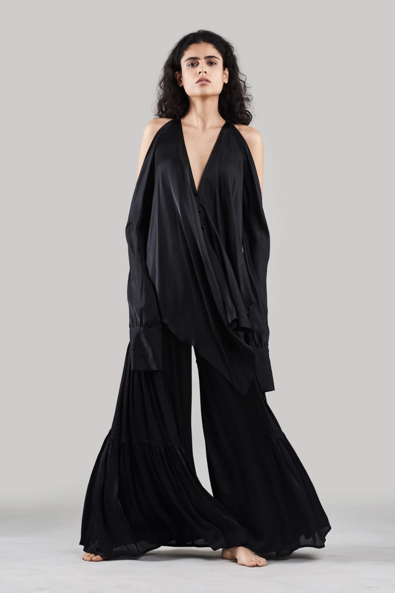 Pakhi Flared Pants with Versatile Top silk Buy Pakhi Flared Pants with Versatile Top from C&W | Tops And Shirts for Women by Ituvana in black color for women in Singapore