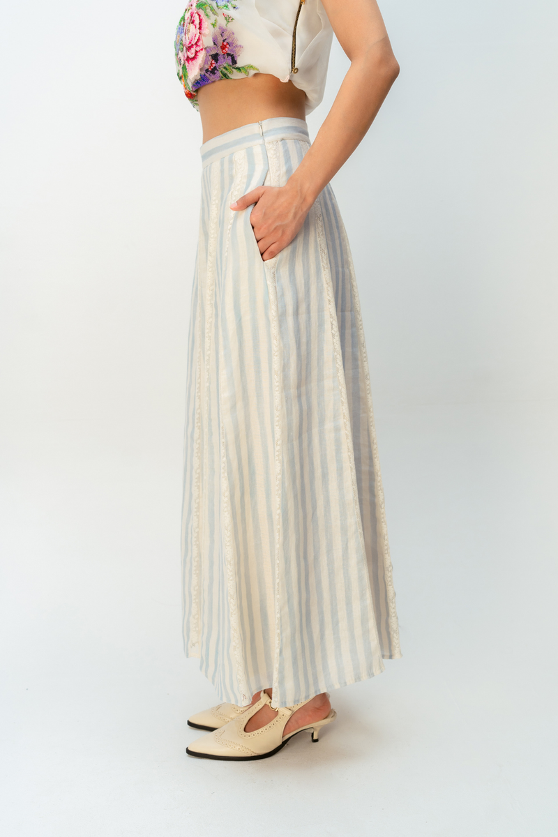 MEADOW LINE SKIRT linen skirt by Ode to Odd in blue for women in Singapore