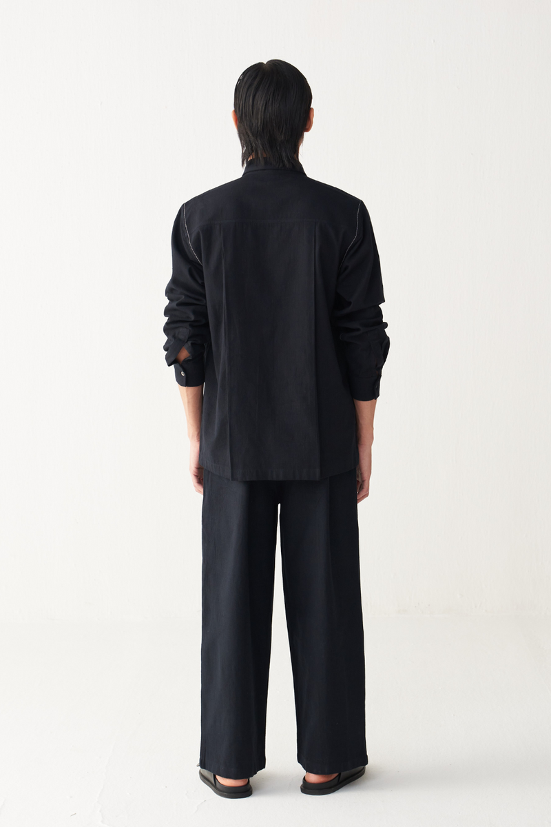 EMB. DETAIL BOTTOM cotton by THREE Men in black color for men in Singapore