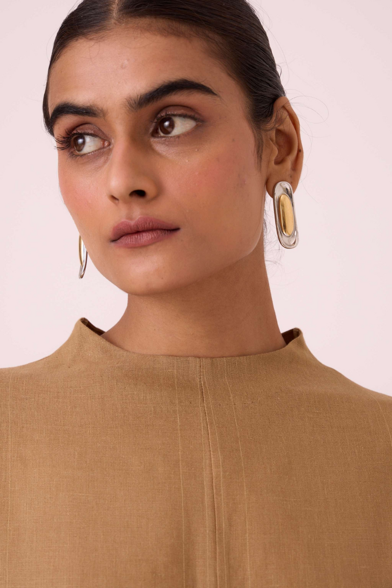 Salome Tan Linen Dress linen by The Summer House in olive color for women in Singapore