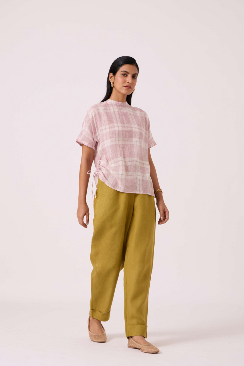 Ursula Checkered Handwoven Top cotton by The Summer House in red color for women in Singapore