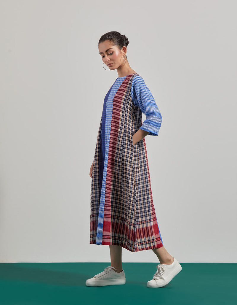 The Sarus Dress gamcha dress by 145 East in blue for women in Singapore