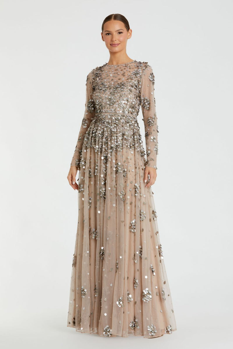 94189-Longlseeve Mesh Embellished A Line Gown by Mac Duggal for women in Singapore