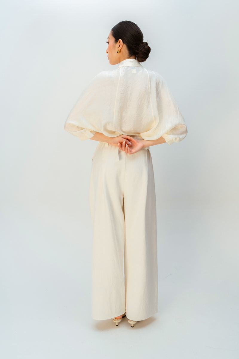 PETAL VALLEY TROUSER handwoven denim pant/trouser by Ode to Odd in off white for women in Singapore
