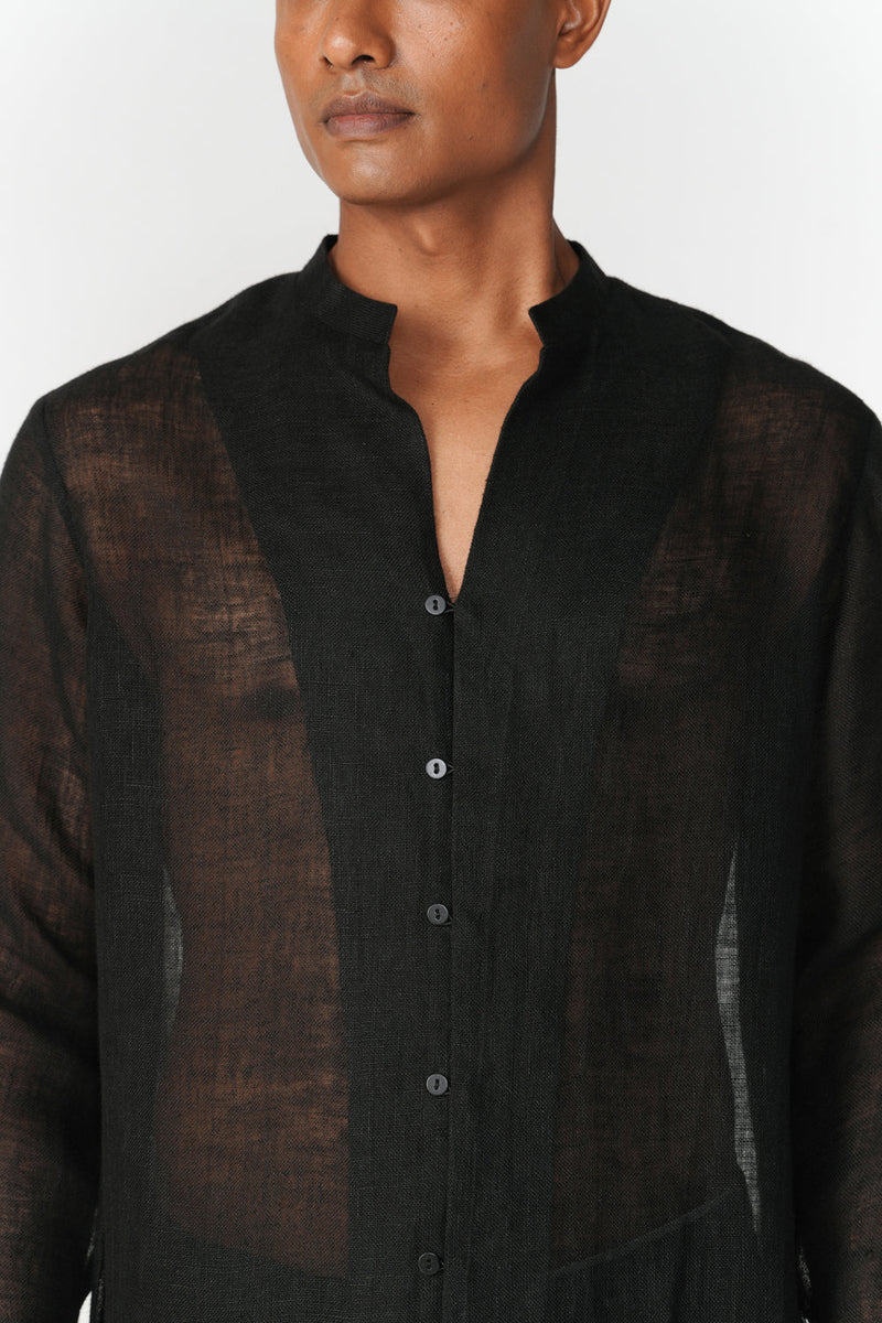 Relaxed Linen Gauze Shirt top/shirt by Turn Black in black for men in Singapore