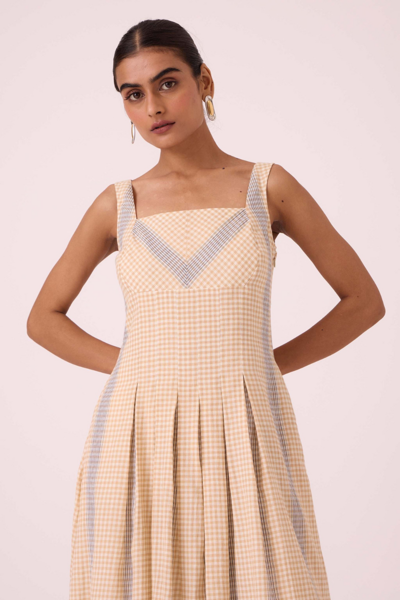 Bosie Beige Handwoven Dress cotton by The Summer House in pink color for women in Singapore