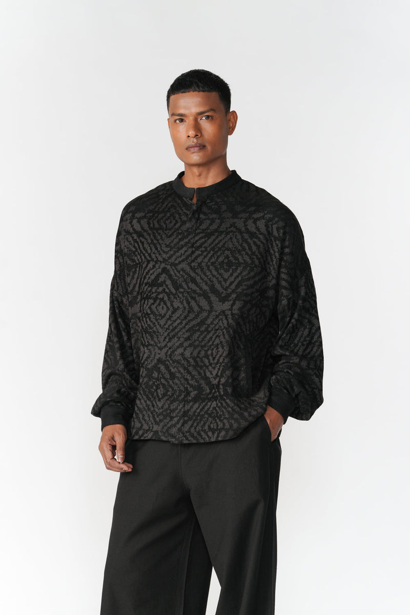 Jacquard Short Jacket jacket/overlay by Turn Black in black for men in Singapore
