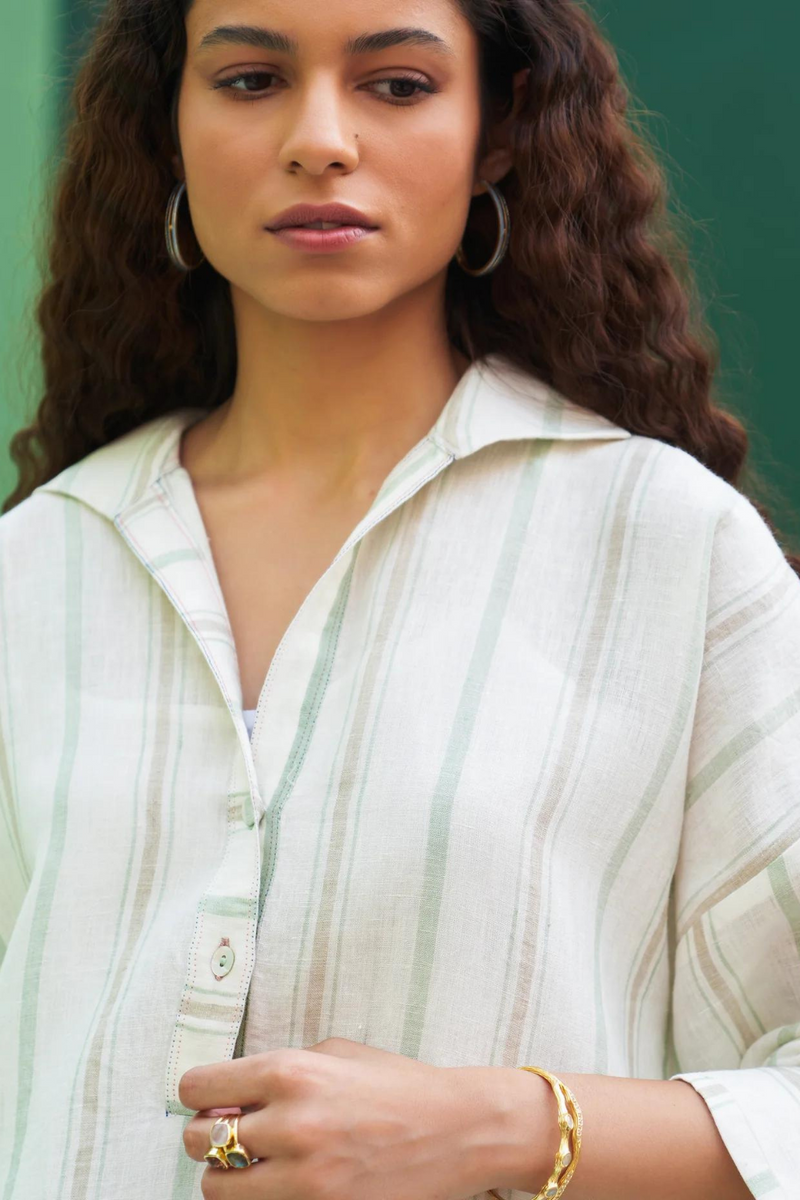 Kiku Striped Linen Shirt
- Mint linen by Manan in mint color for women in Singapore