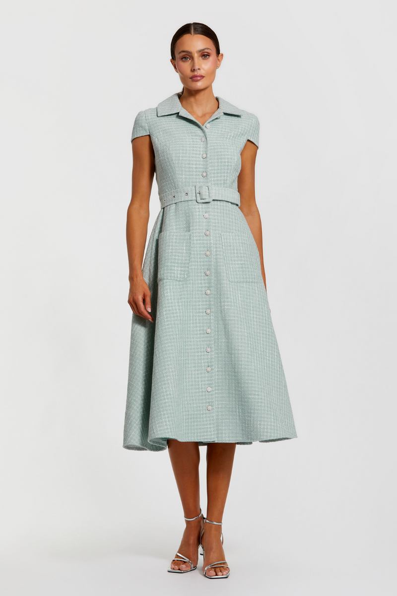 81199-Button Up Midi Dress-Seafoam by Mac Duggal for women in Singapore