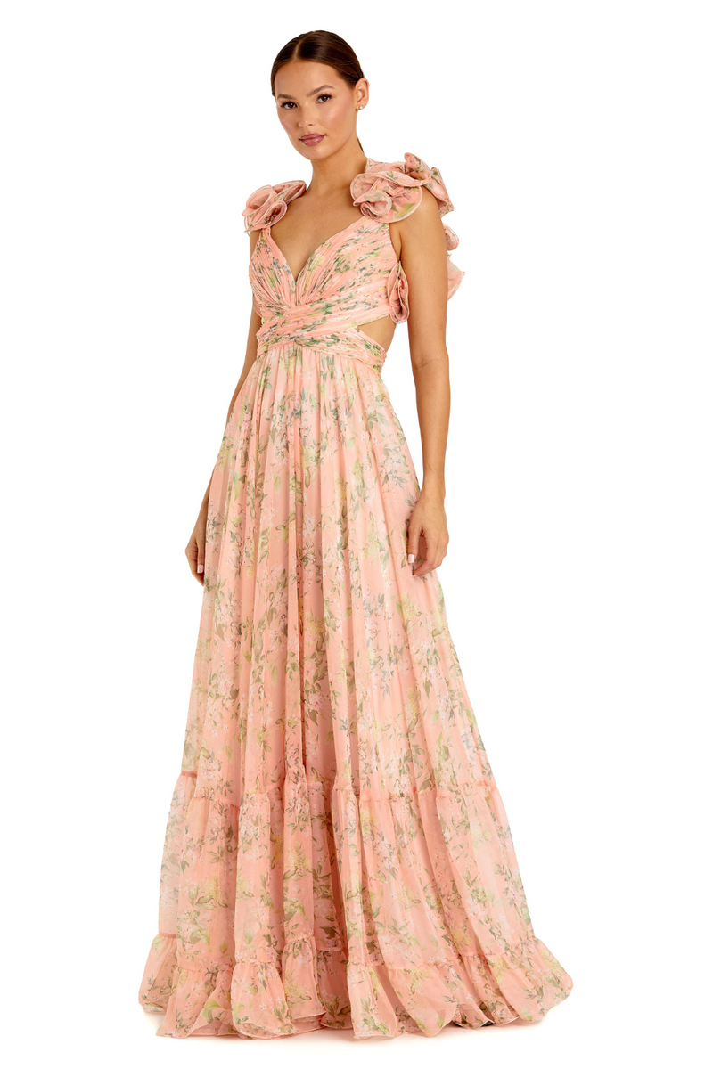 67803-Chiffon Gown-Pink Multi mul by Mac Duggal in pink color for women in Singapore