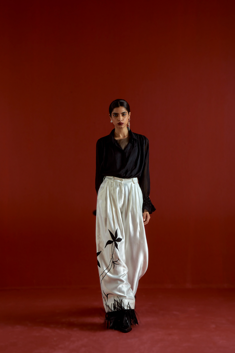 SMOCKING DETAIL SHIRT CO-ORD-BLACK organza by THREE in black color for women in Singapore