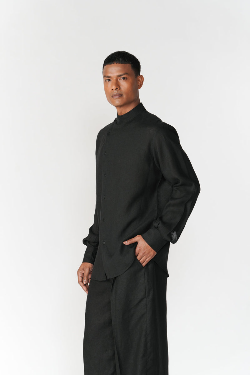 Asymmetric Front Panel Shirt top/shirt by Turn Black in black for men in Singapore