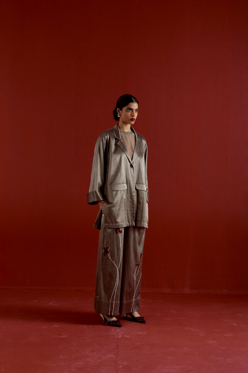 WIDE SLEEVE JACKET CO-ORD-CEDAR satin by THREE for women in Singapore