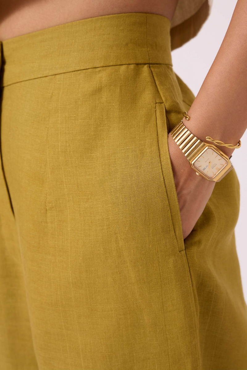 Pip Olive Linen Pants linen by The Summer House in olive color for women in Singapore
