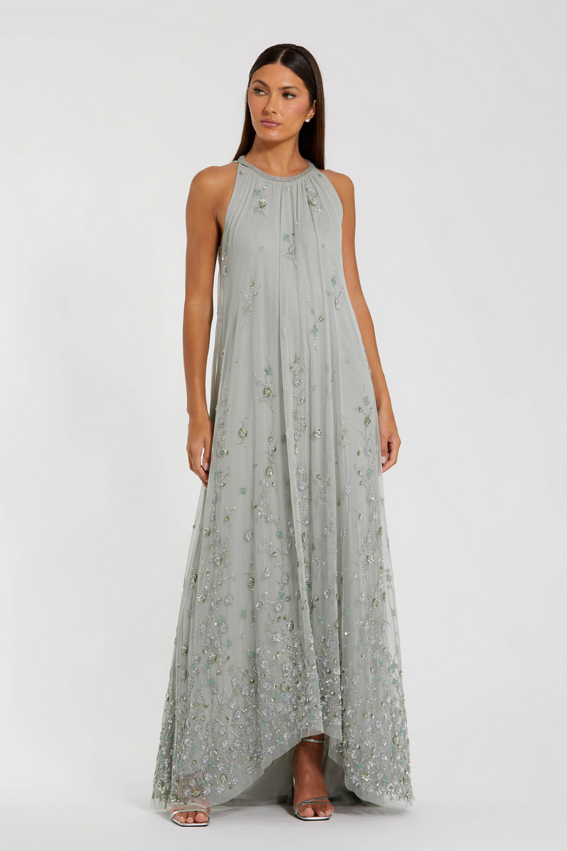 9382-Trapeze Gown-Sage by Mac Duggal for women in Singapore