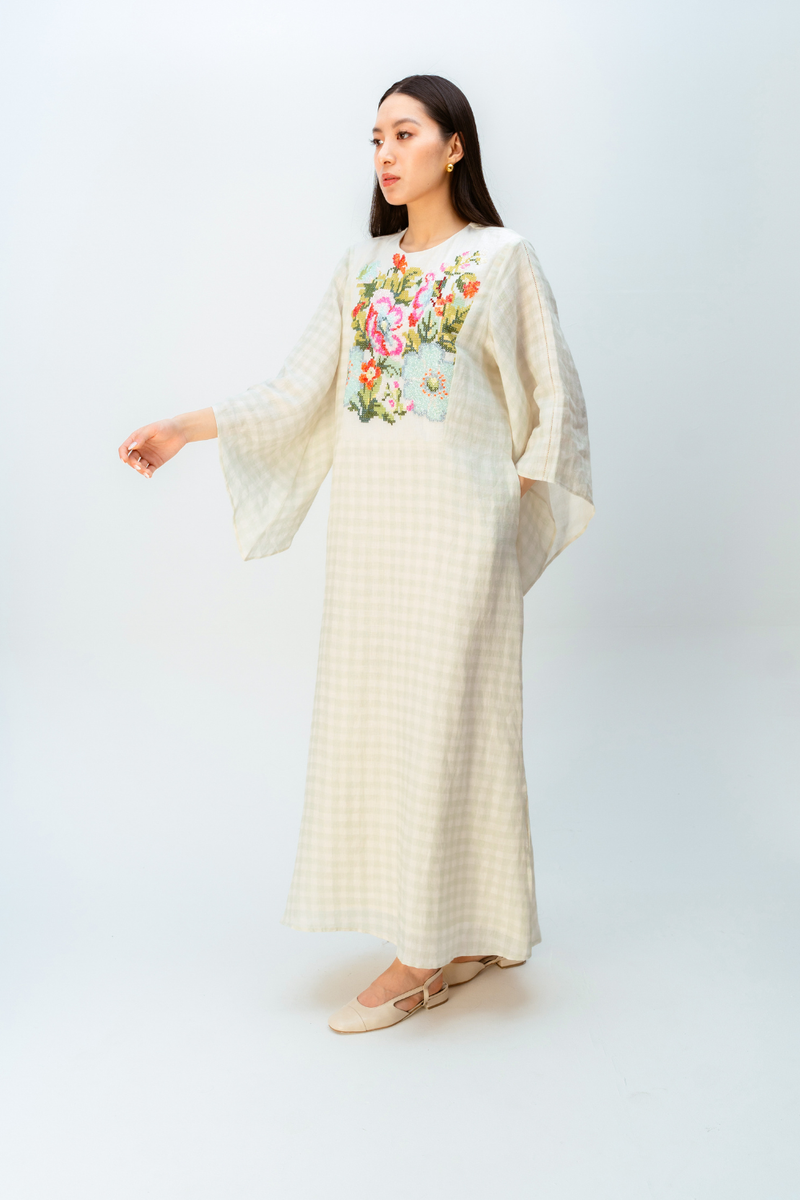 MISTED GARDEN DRESS linen dress by Ode to Odd in green for women in Singapore