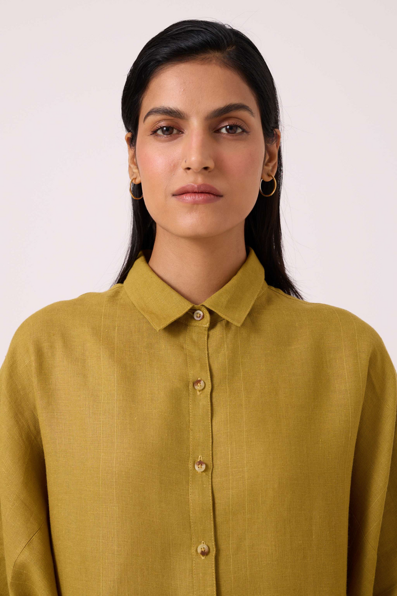 Perico Olive Linen Shirt linen by The Summer House in olive color for women in Singapore