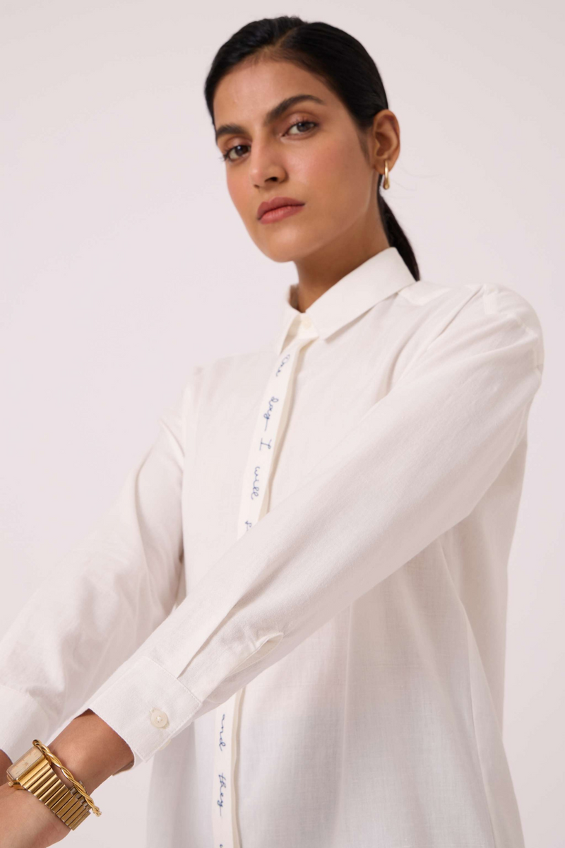 Kerouac Handwoven Embroidered Shirt cotton by The Summer House in white color for women in Singapore