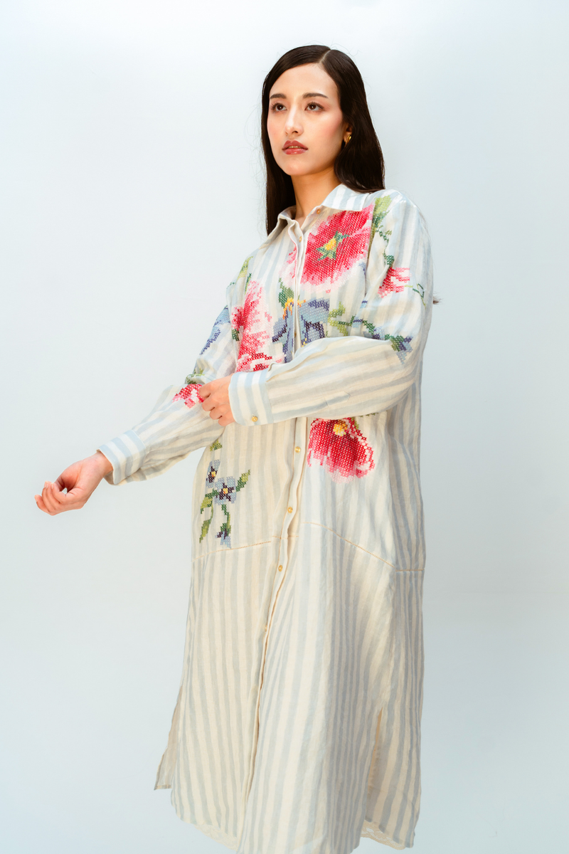CLOUDED RIBBON DRESS linen dress by Ode to Odd in blue for women in Singapore