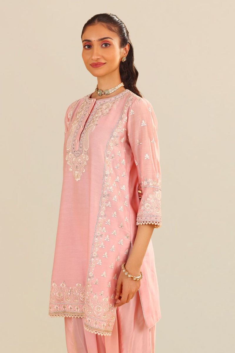 Zaisha - Short Kurta With Dhoti-Blush Pink silk by SHEETAL BATRA in blush color for women in Singapore