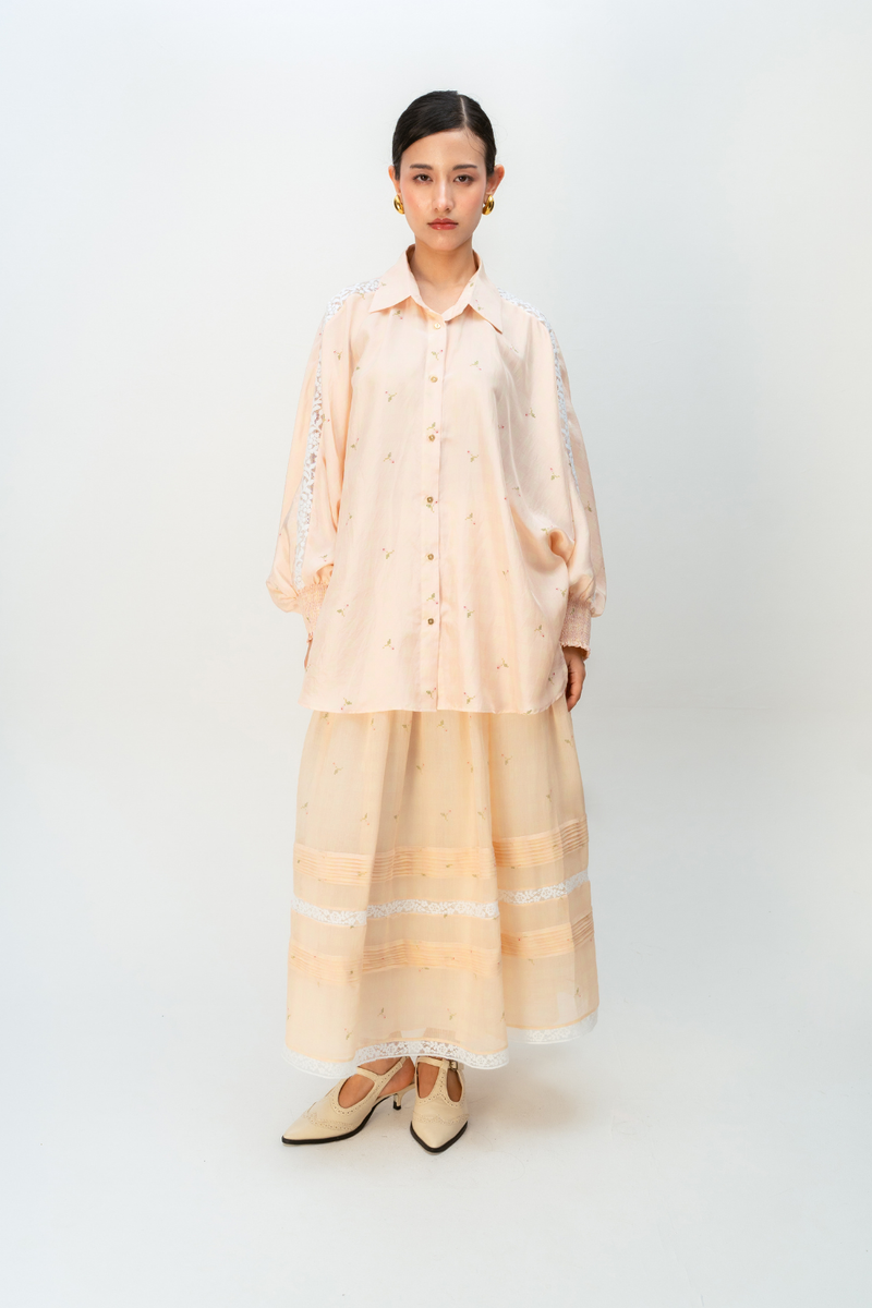 GINGHAM SPELL SHIRT silk top/shirt by Ode to Odd in blush pink for women in Singapore