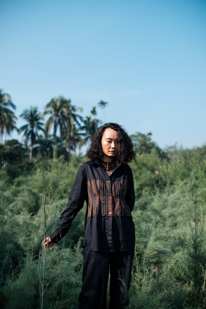 Upcycled Hunza Shirt - Black Copper cotton by The Terra Tribe in black color for women in Singapore