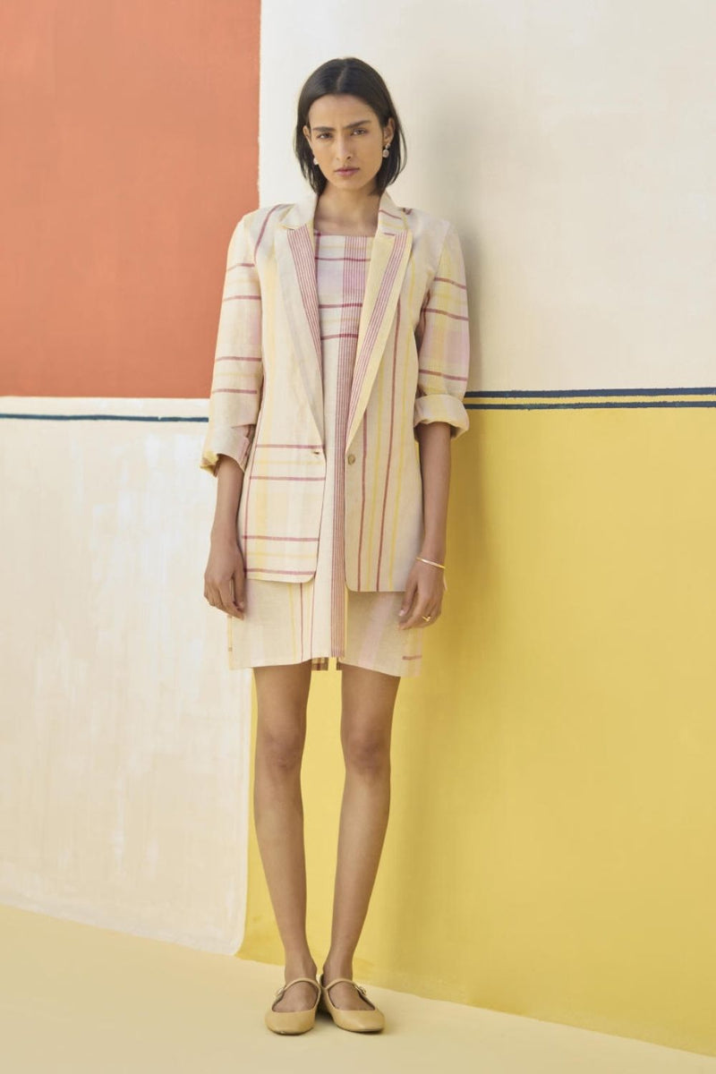 Nora Check Shift Dress With Blazer
 - Sand linen by Manan in natural color for women in Singapore