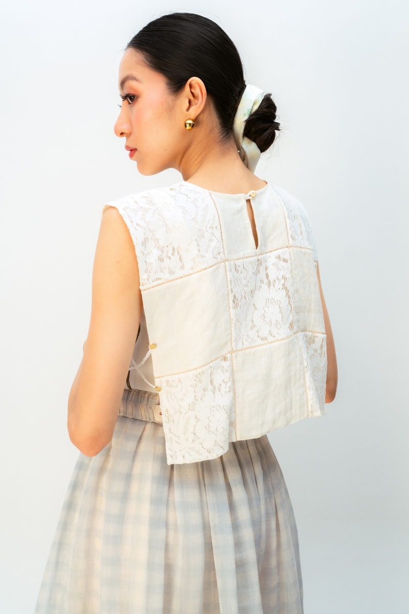 LEMON WISHPER BIB linen jacket/overlay by Ode to Odd in white for women in Singapore