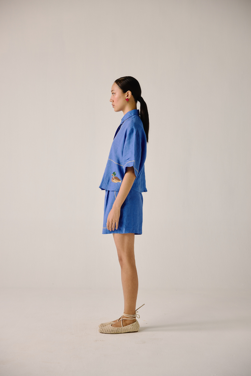 Ava Shirt - Electric Blue Duck linen by CORD in blue for women in Singapore