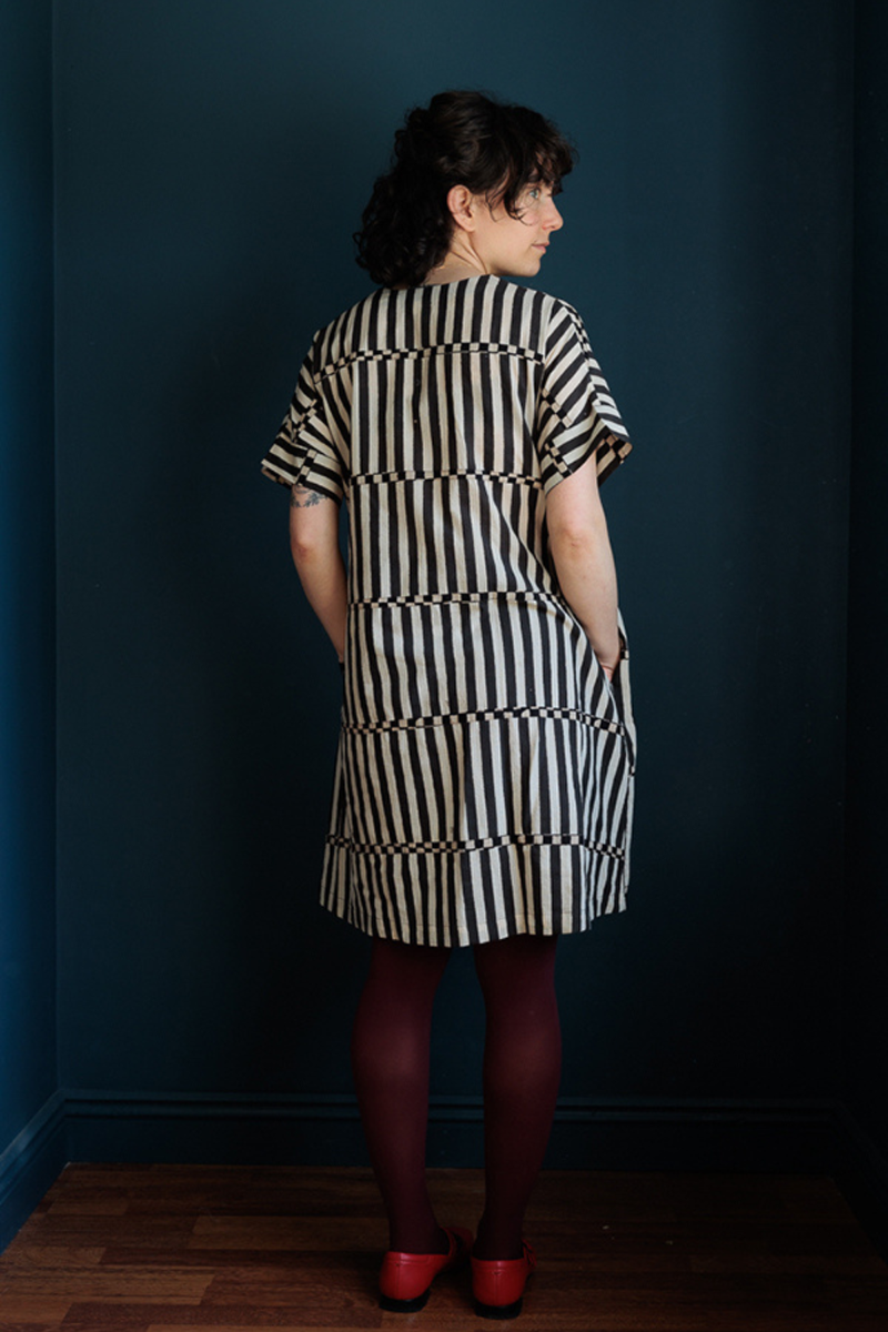 Timeless Stripe Dress-Black handwoven cotton dress by World of Crow in multicolor for women in Singapore