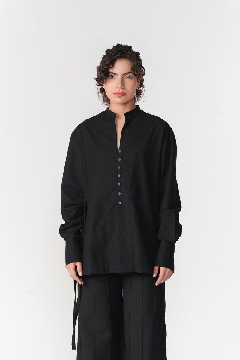 Cotton Tie-Up Top top/shirt by Turn Black in black for women in Singapore