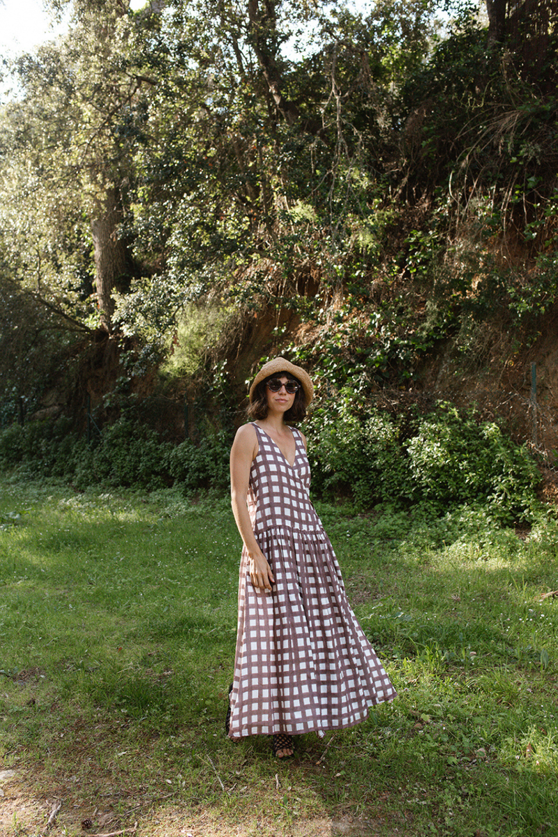The Gingham Wrap Dress handwoven cotton dress by World of Crow in multicolor for women in Singapore