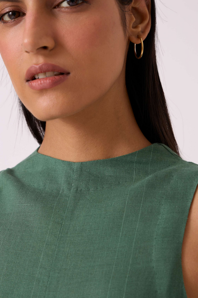 Pierre Green Linen Dress linen by The Summer House for women in Singapore